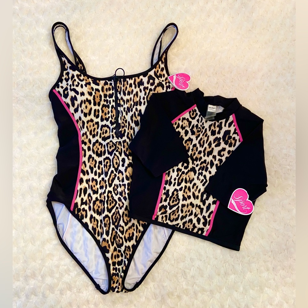 NWT Juicy Couture SPORT One Piece Maillot and Rashguard Midriff Bundle